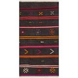 Grand Hedef Halı El Dokuma Renkli Çiçekli Siyah Renk Vintage Kilim Beyaz