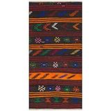 Grand Hedef Halı El Dokuma Turuncu Çizgili Renkli Çiçekli Desen Vintage Kilim Sarı