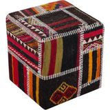 Grand Hedef Halı Eşsiz El Dokuma Anadolu Keçi Kılı Kilimden Yapilan Puf - 40x40 cm - Renkli
