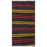 Grand Hedef Halı Gerçek El Dokuma Çizgili Desen Vintage Kilim Siyah