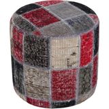 Grand Hedef Halı Gerçek El Dokuma Gri Kirmizi Rengi Patchwork Halıden Yapilan Puf - 40x40 cm - Renkli