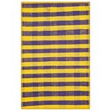Grand Hedef Halı Gerçek El Dokuma Mavi Sari Rengi Kareli Desen Vintage Kilim