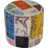 Grand Hedef Halı Gerçek El Dokuma Multi Rengi Patchwork Yuvarlak Puf - 40 x 40 cm - Renkli