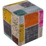 Grand Hedef Halı Gerçek El Dokuma Multy Rengi Patchwork Halıden Yapilan Puf - 40 x 40 cm - Renkli