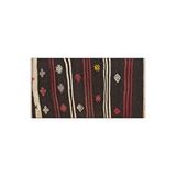 Grand Hedef Halı Gerçek El Dokuma Siyah Rengi Çiçekli Desen Vintage Kilim Kahverengi