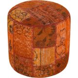 Grand Hedef Halı Gerçek El Dokuma Turuncu Rengi Patchwork Puf - 40x40 cm - Gümüş