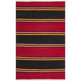 Grand Hedef Halı Siyah Kirmizi Rengi Çizgili Desen El Dokuma Vintage Kilim Turkuaz