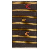 Grand Hedef Halı Siyah Sari Rengi Çizgili Desen El Dokuma Vintage Kilim Sarı