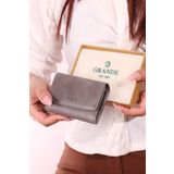 Grande 841 Unisex hakiki deri kartlık akordiyon cüzdan CRAZY GRİ