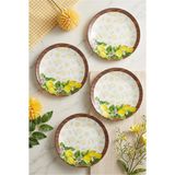 Grandora 6’lı Limon Desenli 26 cm Porselen Servis Tabağı Seti - Kahvaltı, Sunum Veya Yemek Tabağı - Ahşap ve Limon Desenli 26 CM
