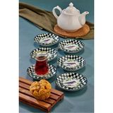 Grandora 6’lı Porselen Çay Tabağı Tabağı Seti, Kuş Desenli Siyah Beyaz Modern Sunum Çay Tabağı - 12,5 cm - Siyah-Beyaz 12,5 CM Çay Tabağı