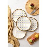 Grandora 6'lı Siyah Gold Geometrik Desenli 20 cm Pasta, Tatlı ve Sunum Tabağı Seti - Modern Şık Sunum Tabağı