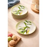 Grandora Bambu & Turna Desenli (20 Cm, 6’lı Set) Pasta Tabağı - Dekoratif Sunum, Pasta, Tatlı Servis Tabağı