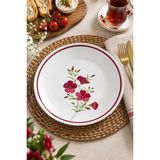 Grandora Bordo Çiçek Desenli 6’lı Porselen Servis Tabağı 26 cm – Kahvaltı, Sunum ve Yemek Tabağı Seti - Bordo Çiçek Desenli 26 CM