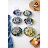 grandora Çiçek Desenli Çay Tabağı Seti - 6 Desenli Cam Çay Bardağı ve Tabağı – Toplam 12 Parça (155 ML)