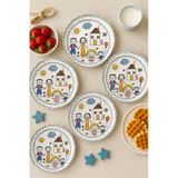 Grandora Çocuk Desenli Pasta Tabağı 20 Cm 6 Lı Set - Renkli Aile Figürlü Tatlı, Pasta Veya Ikram Tabak Çok Renkli