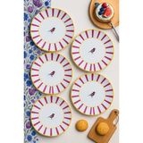 grandora Kuş Desenli Pembe Çizgili 6’lı Pasta ve Tatlı Tabağı Seti (20 CM) – Modern ve Şık Sunum Tabakları
