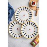 Grandora Kuş Desenli Siyah Çizgili (6 Adet 20 Cm) Pasta ve Tatlı Tabağı Seti Sunum ve Kahvaltı Tabakları