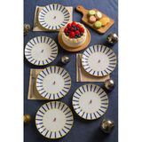 grandora Mavi Çizgili, Kuş Desenli Servis Tabağı Seti (6 AD, 27 CM) – Modern ve Şık Sunum Tabak