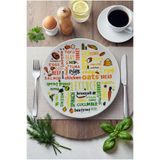 grandora Renkli Food Typo Desenli Yuvarlak Servis Tabağı 27 CM – Modern Mutfak Sunum Diyet Tabağı