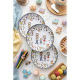 Grandora Sevimli Aile Desenli (6 Adet, 20 Cm) Pasta, Tatlı & Kahvaltı Tabağı Seti | Renkli Çocuk Tabak Seti - Çok Renkli - Anne Baba Çocuklar 20 CM