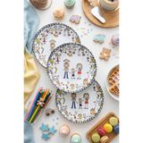 grandora Sevimli Aile Desenli (6 Adet, 20 CM) Pasta, Tatlı & Kahvaltı Tabağı Seti | Renkli Çocuk Tabak Seti