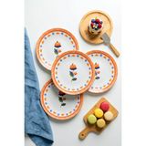 Grandora Turuncu Çiçek Desenli (6 Adet, 20 Cm) Dekoratif Pasta ve Tatlı Tabağı
