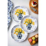 Grandora Vazo ve Çiçek Desenli (6 Adet, 20 Cm) Modern Pasta Tatlı Tabağı Seti – Şık Kahvaltılık Tabak - SARI ÇİÇEKLİ