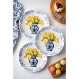 Grandora Vazo Ve Çiçek Desenli 6 Adet, 20 Cm Modern Pasta Tatlı Tabağı Seti Şık Kahvaltılık Tabak Sarı