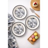grandora Vintage Desenli, Parlement Mavisi - Beyaz Pasta Tabağı 6’lı Set 20 CM – Tatlı, Pasta ve Sunum Tabağı