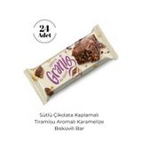 GRANIO Sütlü Çikolata Kaplamalı Tiramisu Aromalı Karamelize Bisküvili Tahıl Bar 40 grX24 Adet ( İkram.İaşə)