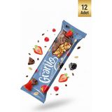GRANIO Sütlü Çikolata Kaplamalı Yulaf Ezmeli Kırmızı Meyveli Bar 40 gr X 12 Adet