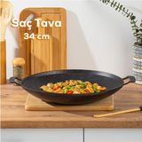 Granit Döküm Saç Kavurma Tavası 34 cm - Siyah