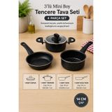 Granit Görünümlü 4 Parça Mini Tencere Tava Seti (14 cm Çap) 3 Tencere 1 Kapak