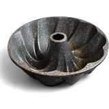 Granit Kaplamalı Döküm Kek Kalıbı 25 cm – Yapışmaz Dalgalı Desen - Siyah