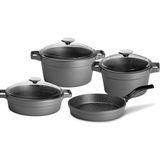 Granit Master 7 Parça Gri Set - Tencere 20 cm + 24 cm - Karnıyarık 26 cm - Tava 26 cm