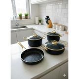 Granit Şıklığı Altın & Siyah Serisi Modern Mutfak Seti 1 Adet Ge,Niş Tava 2 Adet Derin Tencere (Kapaklı) 1 Adet Karnıyarık/Pilav Tenceresi (