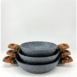 Granit Tava Seti 18-20-22 cm | 3 mm Kalınlık Çift Ahşap Desenli Kulp Yapışmaz Profesyonel Ezme Model