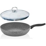 Granit Yapışmaz Tava 28 Cm Cam Kapaklı
