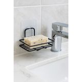 Grassi Yapışkanlı Sabunluk Banyo Mutfak Lavabo Metal Katı Sabunluk Siyah