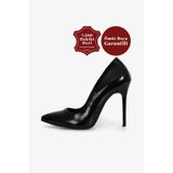 Grasyano %100 Hakiki Deri Siyah Rugan Parlak Sade Şık Comfort El Yapımı 1. Kalite Stiletto Topuklu Ayakkabı