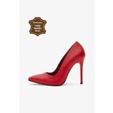 Grasyano Hakiki Deri Kırmızı Yumuşak Deriden Yüksek Konforlu Sade Stiletto 10,5 Cm İnce Topuklu Ayakkabı