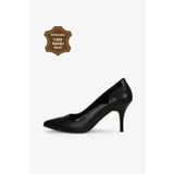 Grasyano Hakiki Deri Siyah Rugan Detaylı Yumuşak Premium Deri Konforlu Stiletto 7,5 Cm İnce Topuklu Ayakkabı