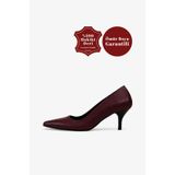 Grasyano Hakiki Deri Stiletto Bordo Sivri Burun Yumuşak Deriden Sade Konforlu 6 Cm Ince Topuklu Stiletto
