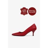 Grasyano Hakiki Deri Stiletto Kırmızı Sivri Burun Yumuşak Deriden Sade Konforlu 6 Cm Ince Topuklu Stiletto