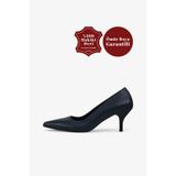 Grasyano Hakiki Deri Stiletto Lacivert Sivri Burun Yumuşak Deriden Sade Konforlu 6 Cm Ince Topuklu Stiletto