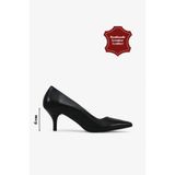 Grasyano Hakiki Deri Stiletto Siyah Sivri Burun Yumuşak Deriden Sade Konforlu 6 Cm Ince Topuklu Stiletto