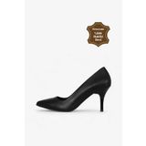 Grasyano Hakiki Deri Stiletto Siyah Sivri Burun Yumuşak Deriden Sade Konforlu 7,5 Cm Ince Topuklu Stiletto