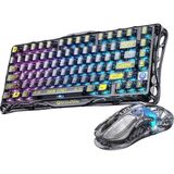 Gravastar Mercury K1 Lite+M2 Kablosuz Rgb Işıklı Mekanik Q Gaming Klavye ve Optik Mouse Seti, Şeffaf Siyah - Siyah - Gri