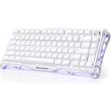 GravaStar Mercury K1 mekanik klavye, alüminyum çerçeveli, %75 kablosuz oyun klavyesi, Hot Swap özel klavye, düğmeli, gaz zinciri, RGB üç modlu klavye, PBT tuş kapakları, 8000 mAh beyaz